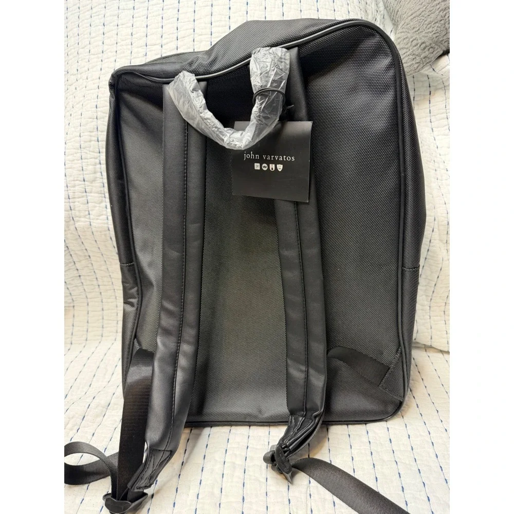John Varvatos Black Ballistic Nylon Backpack Laptop Bag Travel Rucksack New